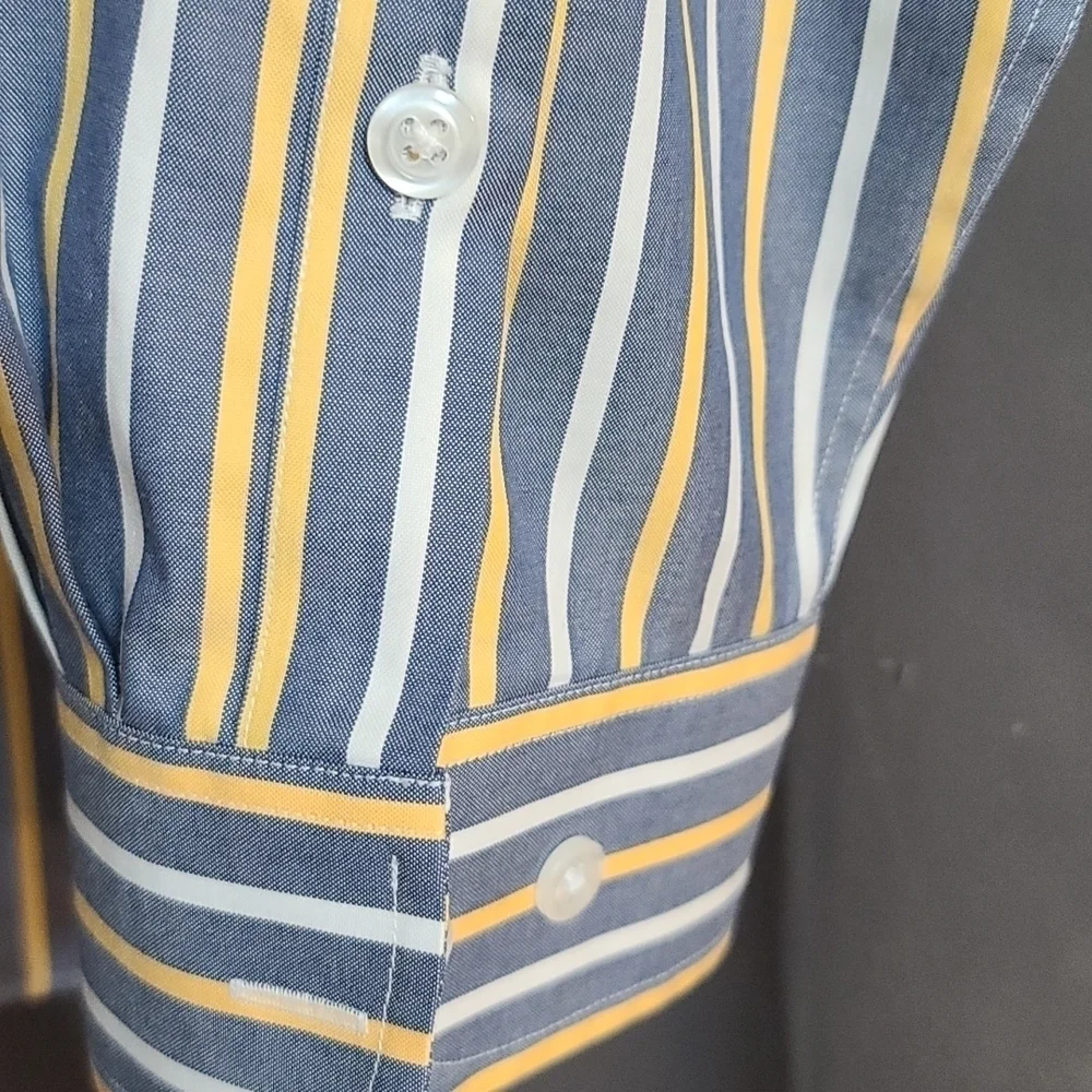 Orvis Mens Button Down Shirt Longsleeve Gray/Gold/White Striped‎ Size XL EUC